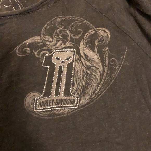 Harley Davidson plus size 3W black off shoulder willie G skull print top. - Picture 10 of 11